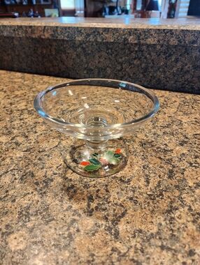 Avon Hokiday Hostess Collection Pedestal Compote Dish with Holly Accent